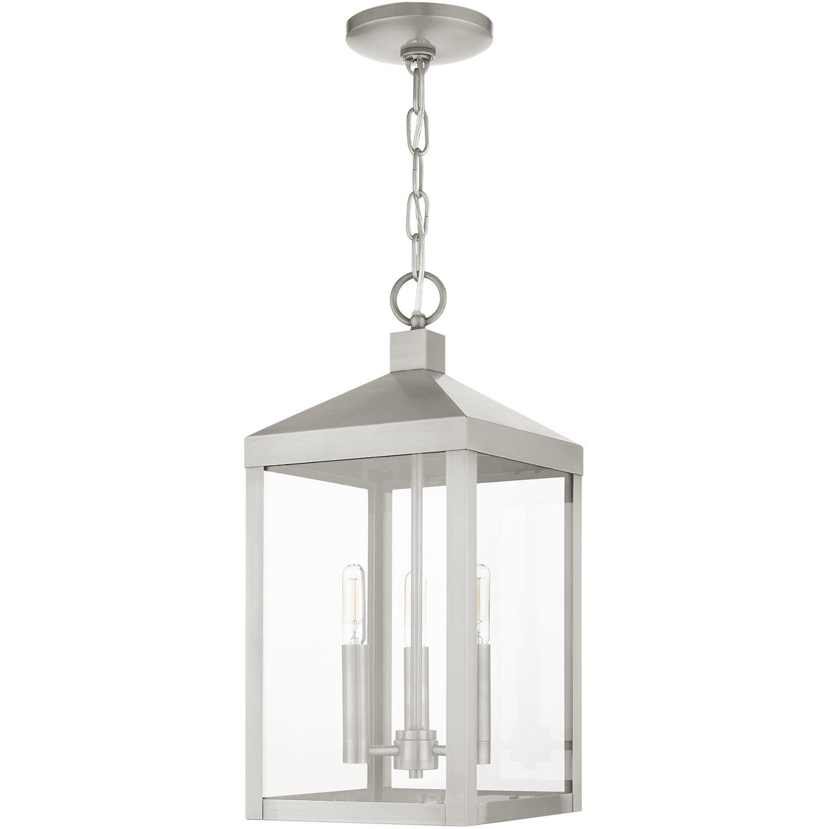 Livex Lighting Nyack Collection 3 Lt Brushed Nickel Outdoor Pendant Lantern in Brushed Nickel 20593-91