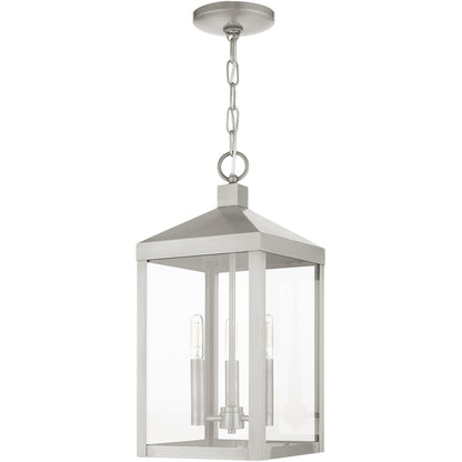 Livex Lighting Nyack Collection 3 Lt Brushed Nickel Outdoor Pendant Lantern in Brushed Nickel 20593-91