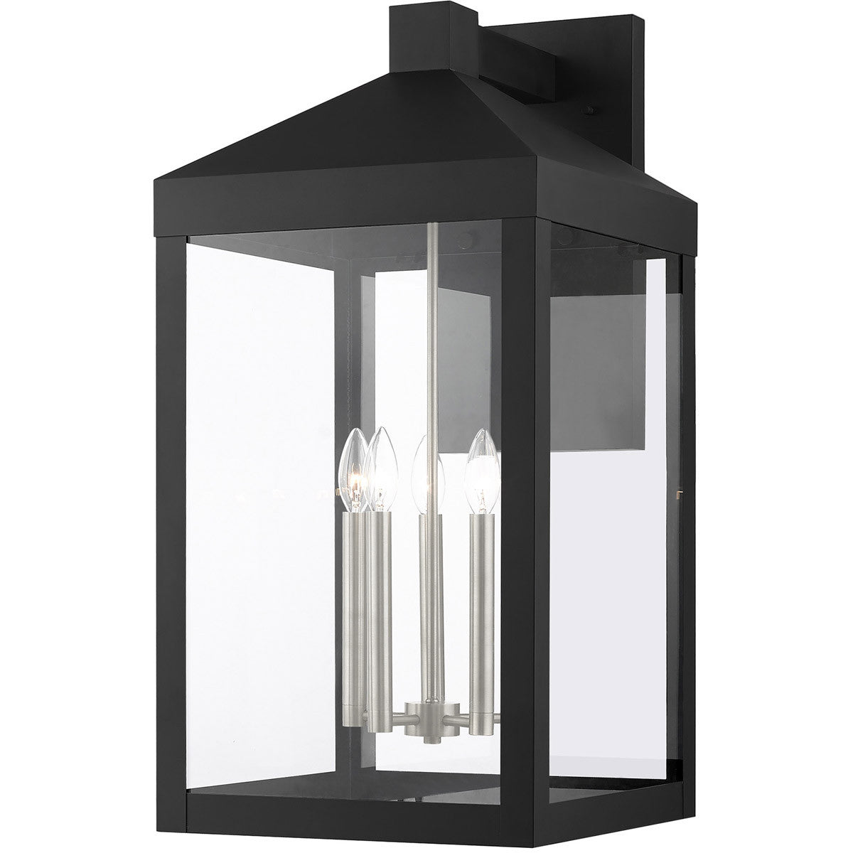 Livex Lighting Nyack Collection 5 Lt Black Outdoor Wall Lantern in Black with Brushed Nickel Cluster 20598-04