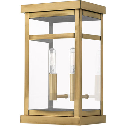 Livex Lighting Hopewell Collection 2 Lt AB Outdoor Wall Lantern in Antique Brass 20702-01