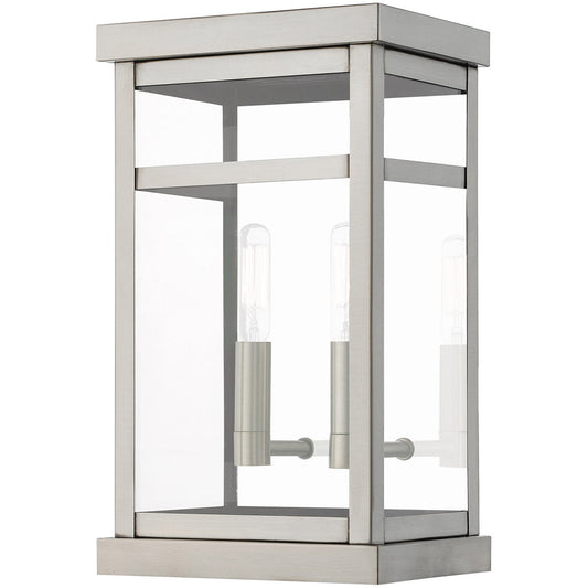 Livex Lighting Hopewell Collection 2 Lt BN Outdoor Wall Lantern in Brushed Nickel 20702-91