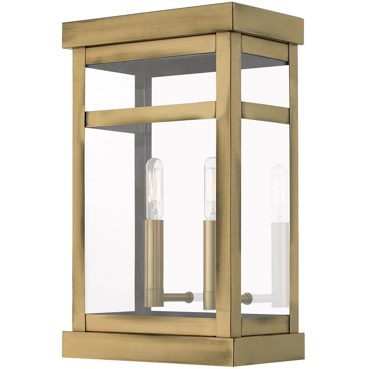 Livex Lighting Hopewell Collection 2 Lt AB Outdoor Wall Lantern in Antique Brass 20705-01