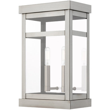 Livex Lighting Hopewell Collection 2 Lt BN Outdoor Wall Lantern in Brushed Nickel 20705-91