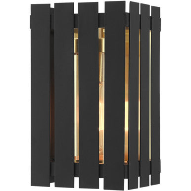 Livex Lighting Greenwich Collection 1 Lt Black Outdoor Wall Lantern in Black with Satin Brass Accents 20751-04