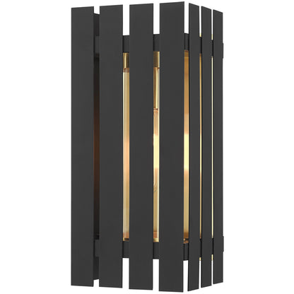 Livex Lighting Greenwich Collection 1 Lt Black Outdoor Wall Lantern in Black with Satin Brass Accents 20752-04