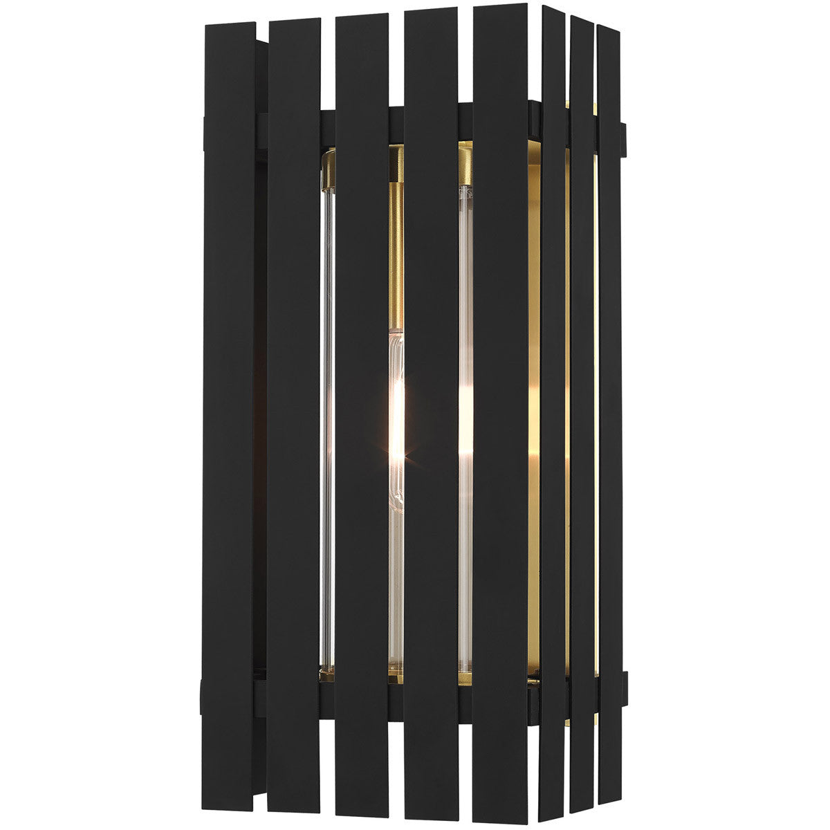 Livex Lighting Greenwich Collection 1 Lt Black Outdoor Wall Lantern in Black with Satin Brass Accents 20753-04