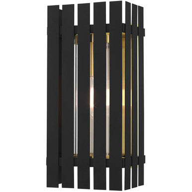 Livex Lighting Greenwich Collection 1 Lt Black Outdoor Wall Lantern in Black with Satin Brass Accents 20753-04