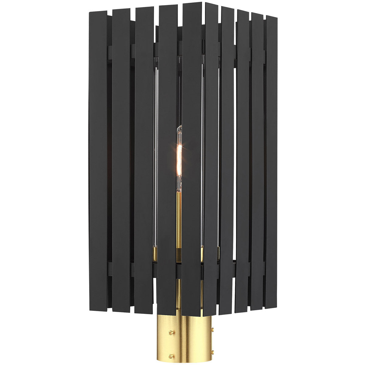 Livex Lighting Greenwich Collection 1 Lt Black Outdoor Post Top Lantern in Black with Satin Brass Accents 20756-04