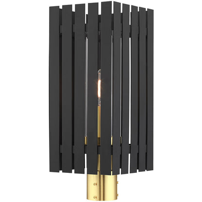 Livex Lighting Greenwich Collection 1 Lt Black Outdoor Post Top Lantern in Black with Satin Brass Accents 20756-04