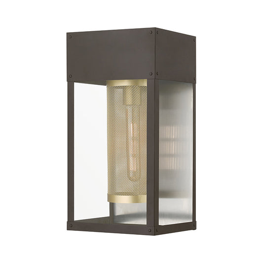 Livex Lighting Franklin Collection  1 Light Bronze with Soft Gold Candle and Brushed Nickel Stainless Steel Reflector Outdoor Wall Lantern in Bronze with Soft Gold Candle and Brushed Nickel Stainless Steel Reflector 20762-07