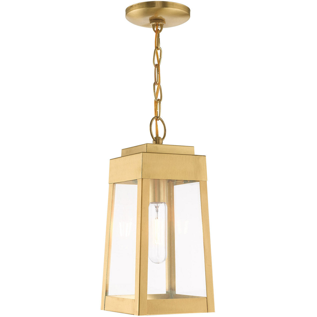 Livex Lighting Oslo Collection 1 Lt Satin Brass Outdoor Pendant Lantern in Satin Brass 20854-12