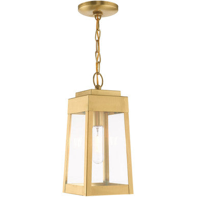 Livex Lighting Oslo Collection 1 Lt Satin Brass Outdoor Pendant Lantern in Satin Brass 20854-12