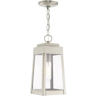 Livex Lighting Oslo Collection 1 Lt Brushed Nickel Outdoor Pendant Lantern in Brushed Nickel 20854-91