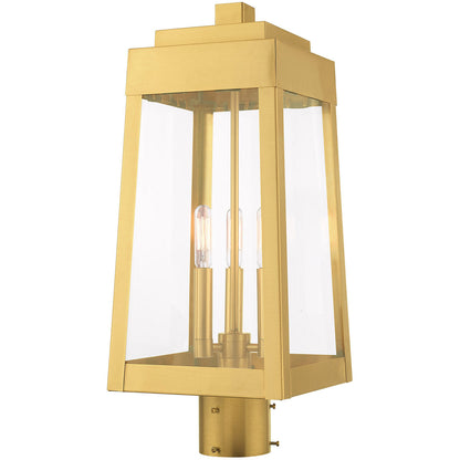 Livex Lighting Oslo Collection 3 Lt Satin Brass Outdoor Post Top Lantern in Satin Brass 20856-12