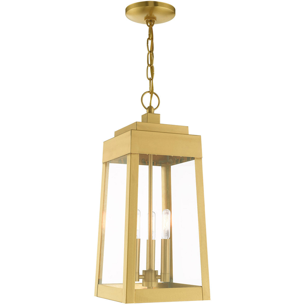 Livex Lighting Oslo Collection 3 Lt Satin Brass Outdoor Pendant Lantern in Satin Brass 20857-12