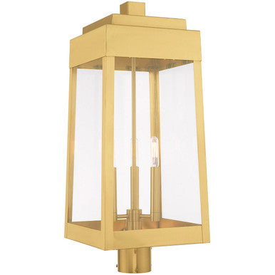 Livex Lighting Oslo Collection 3 Lt Satin Brass Outdoor Post Top Lantern in Satin Brass 20859-12