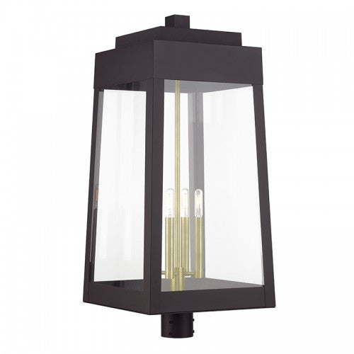 Livex Lighting Oslo 4 Light Bronze Outdoor Extra Large Post Top Lantern with Antique Brass Candles 20862-07