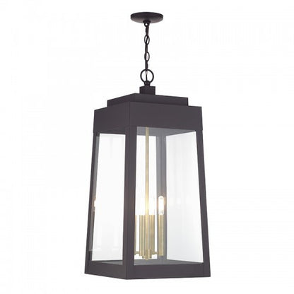 Livex Lighting Oslo 4 Light Bronze Outdoor Extra Large Pendant Lantern with Antique Brass Candles 20863-07