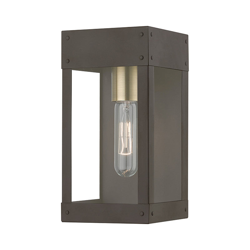 Livex Lighting Barrett Collection  1 Light Bronze with Antique Brass Candle Outdoor Wall Lantern in Bronze with Antique Brass Candle 20871-07