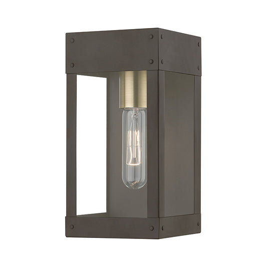 Livex Lighting Barrett Collection  1 Light Bronze with Antique Brass Candle Outdoor Wall Lantern in Bronze with Antique Brass Candle 20871-07