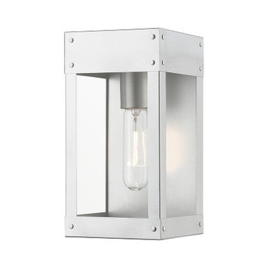 Livex Lighting Barrett Collection  1 Light Painted Satin Nickel with Brushed Nickel Candle Outdoor Wall Lantern in Painted Satin Nickel with Brushed Nickel Candle 20871-81