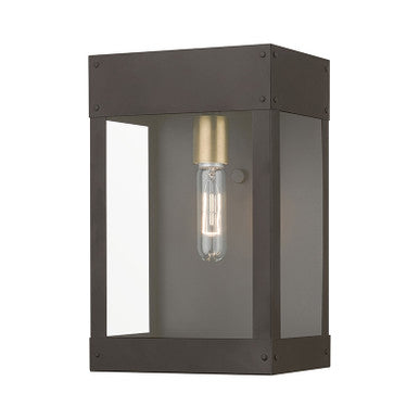 Livex Lighting Barrett Collection  1 Light Bronze with Antique Brass Candle Outdoor Wall Lantern in Bronze with Antique Brass Candle 20872-07