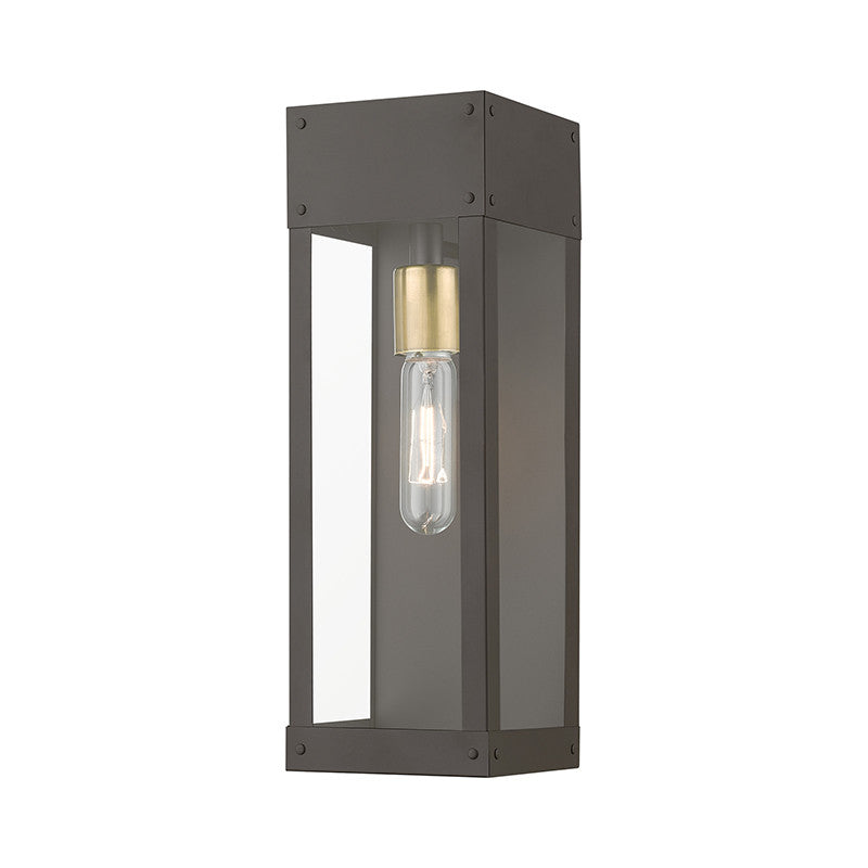 Livex Lighting Barrett Collection  1 Light Bronze with Antique Brass Candle Outdoor Wall Lantern in Bronze with Antique Brass Candle 20873-07