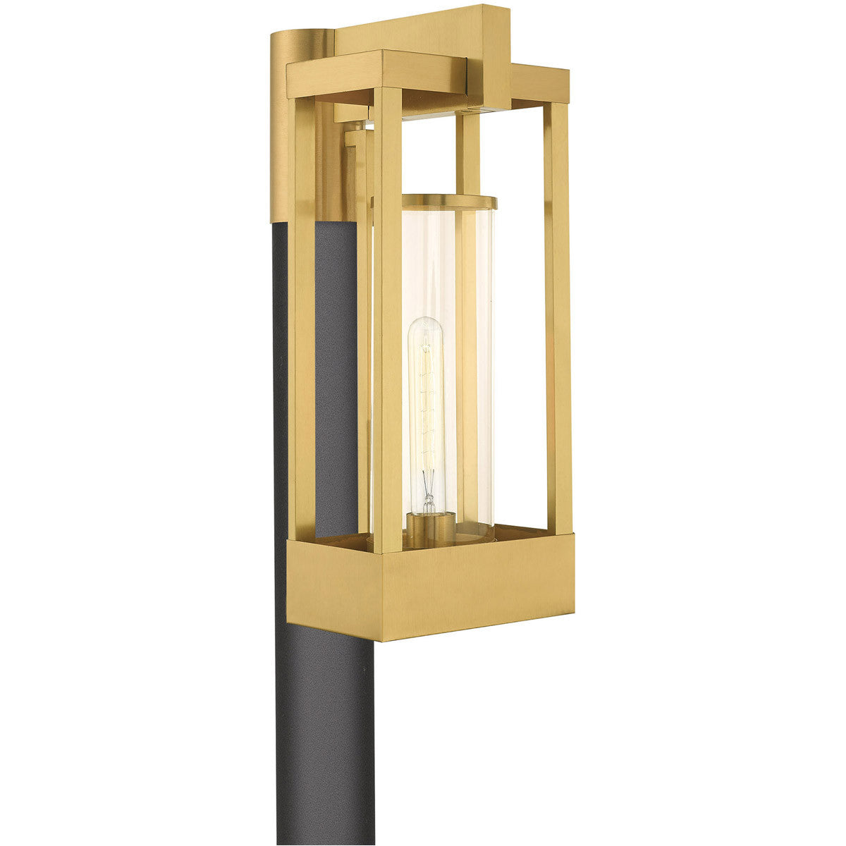 Livex Lighting Delancey Collection 1 Lt Satin Brass Outdoor Post Top Lantern in Satin Brass 20996-12