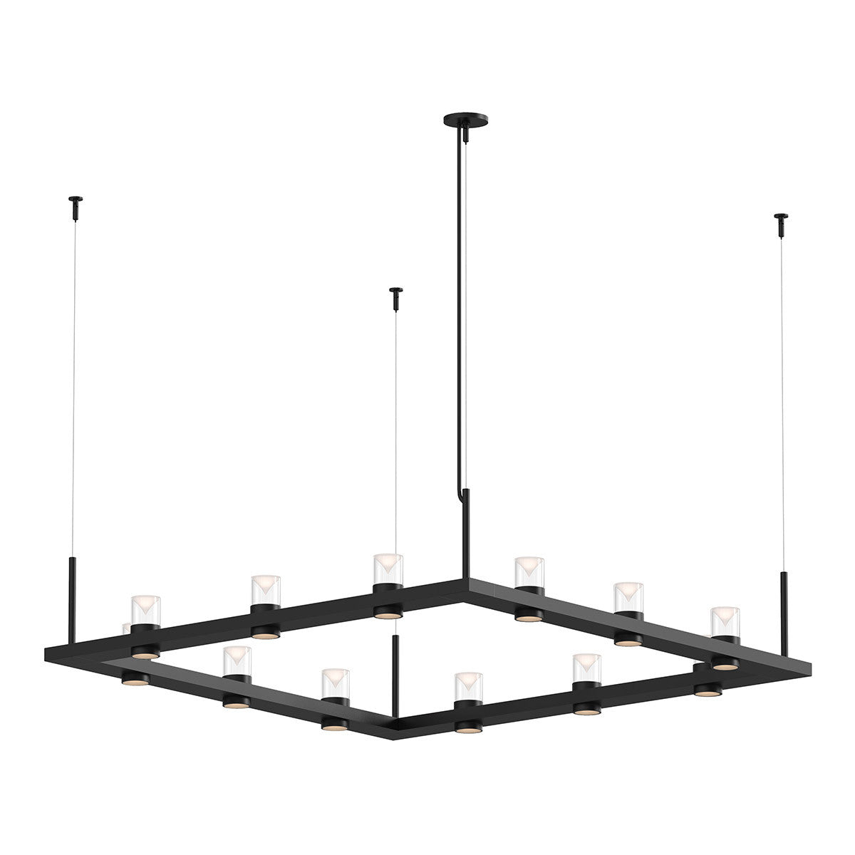 Sonneman Lighting Intervals 4' Square LED Pendant with Clear  with Cone Uplight Trim in Satin Black 20QKS04B