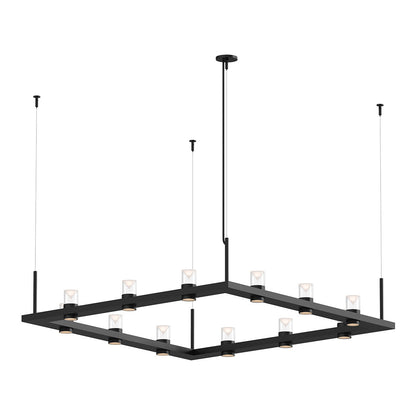 Sonneman Lighting Intervals 4' Square LED Pendant with Clear  with Cone Uplight Trim in Satin Black 20QKS04B