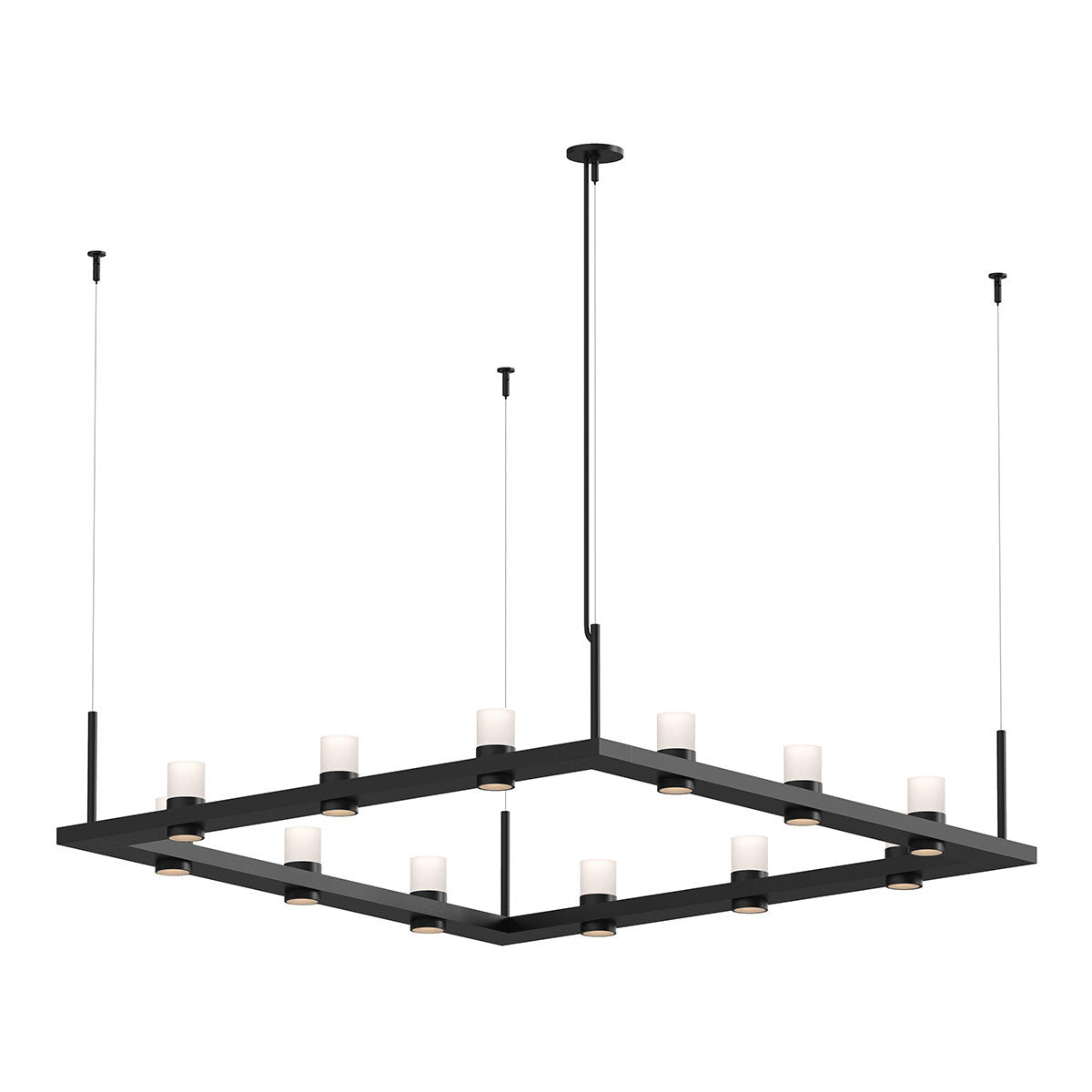 Sonneman Lighting Intervals 4' Square LED Pendant with Etched Cylinder Uplight Trim in Satin Black 20QKS04C