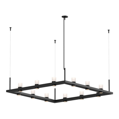 Sonneman Lighting Intervals 4' Square LED Pendant with Etched Cylinder Uplight Trim in Satin Black 20QKS04C