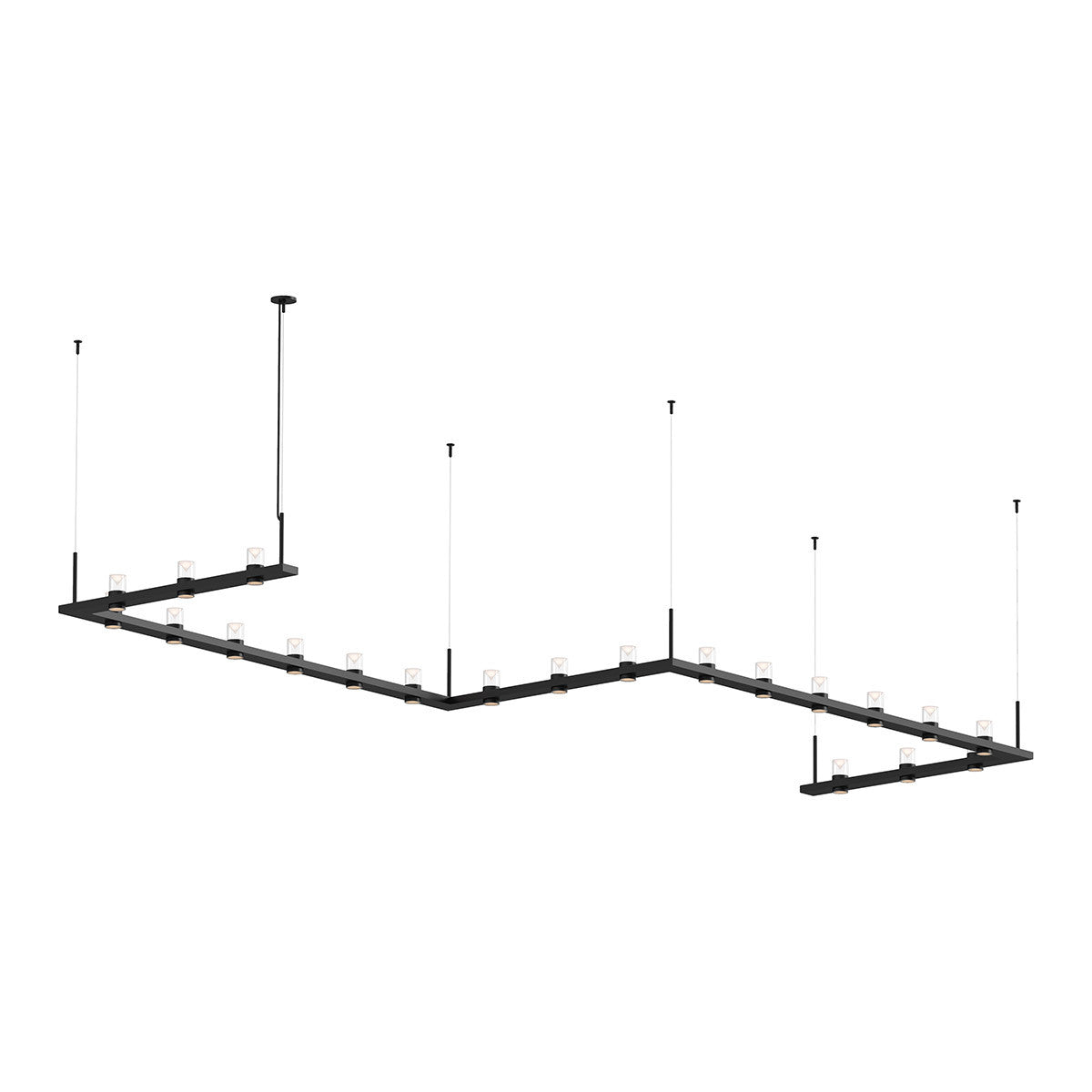 Sonneman Lighting Intervals 4' x 16' Zig-Zag LED Pendant with Clear  with Cone Uplight Trim in Satin Black 20QKZ46B