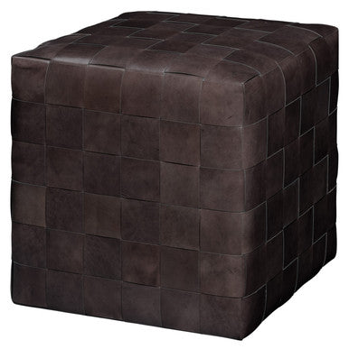 Jamie Young Woven Leather Ottoman Dark Grey 20WOVE-DGLE