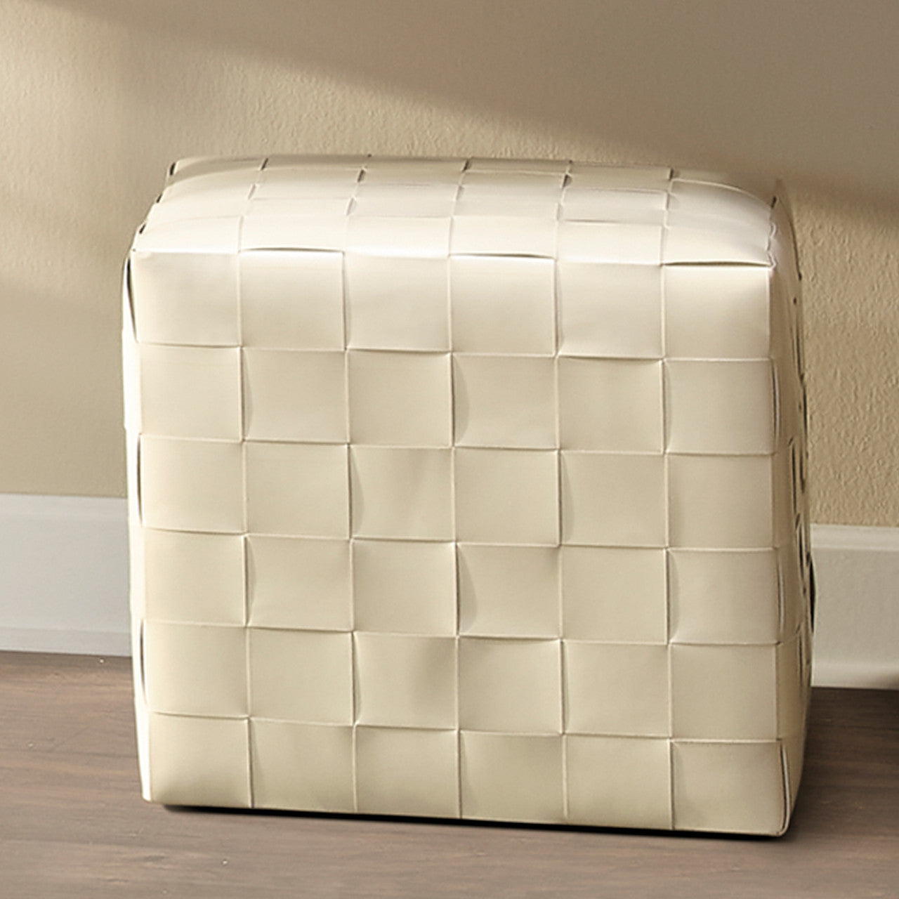 Jamie Young Woven Leather Ottoman White  20WOVE-WHLE