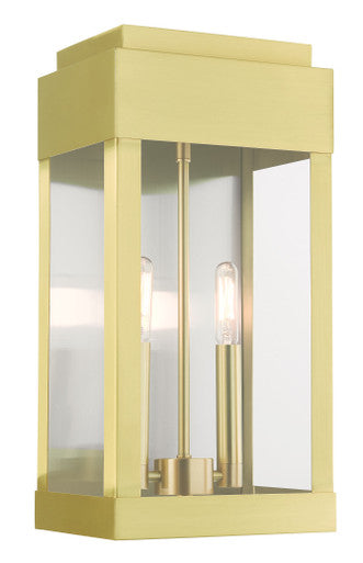 Livex Lighting York Collection  2 Light Satin Brass Outdoor Wall Lantern in Satin Brass with Brushed Nickel Stainless Steel Reflector 21235-12