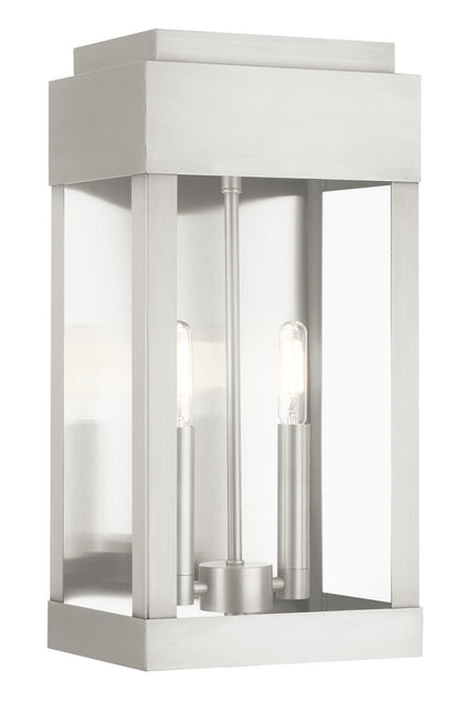 Livex Lighting York Collection  2 Light Brushed Nickel Outdoor Wall Lantern in Brushed Nickel with Brushed Nickel Stainless Steel Reflector 21235-91