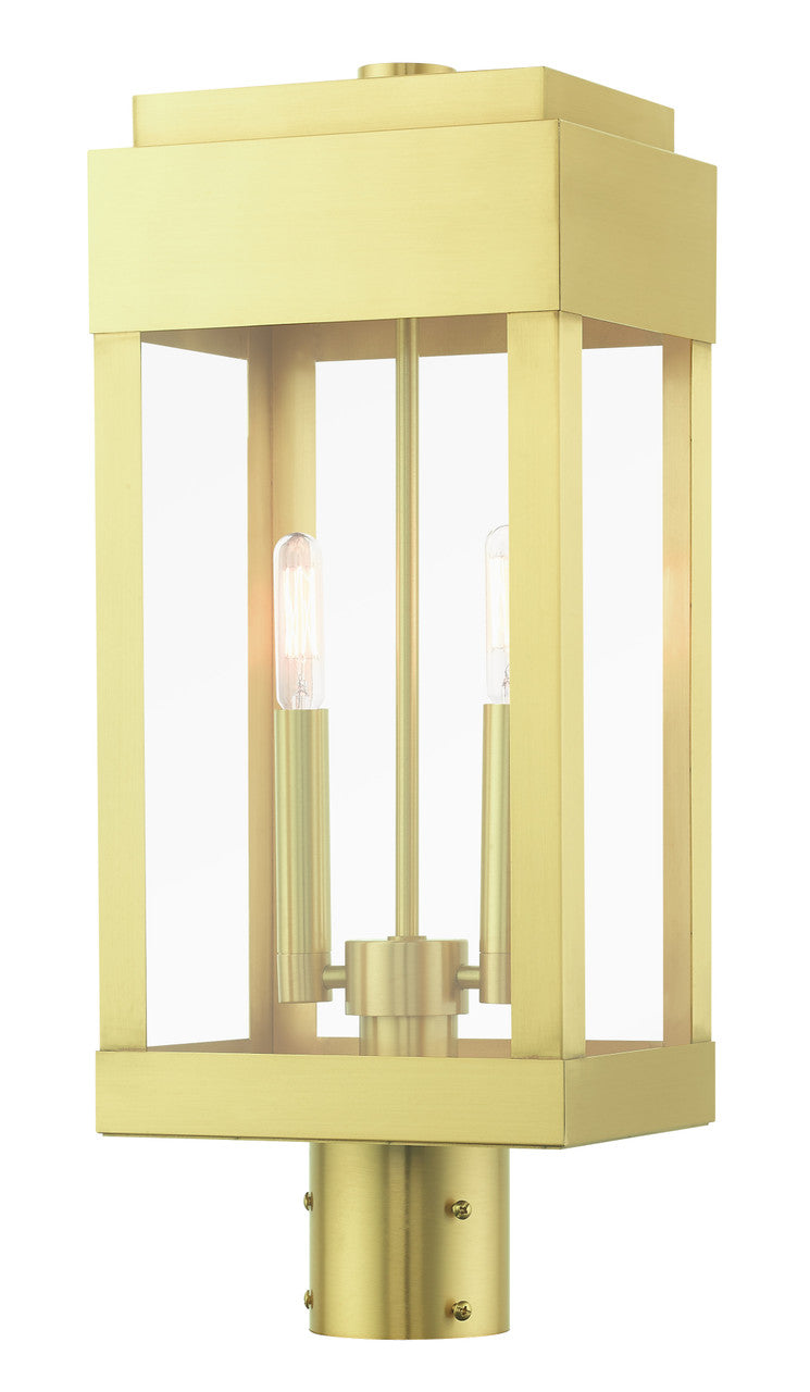 Livex Lighting York Collection  2 Light Satin Brass Outdoor Post Top Lantern in Satin Brass 21236-12