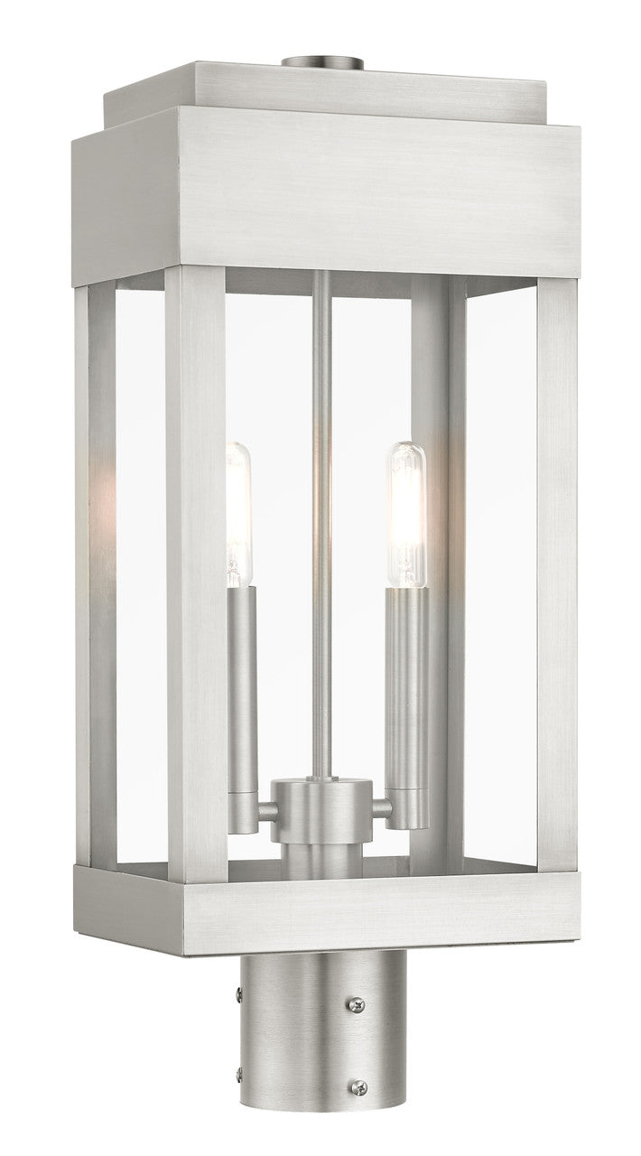 Livex Lighting York Collection  2 Light Brushed Nickel Outdoor Post Top Lantern in Brushed Nickel 21236-91