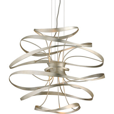 Corbett Lighting Calligraphy Chandelier in Silver Leaf Polished Stainless 213-42-SL/SS