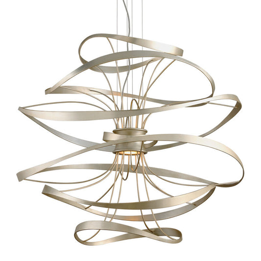 Corbett Lighting Calligraphy Chandelier in Silver Leaf Polished Stainless 213-44-SL/SS