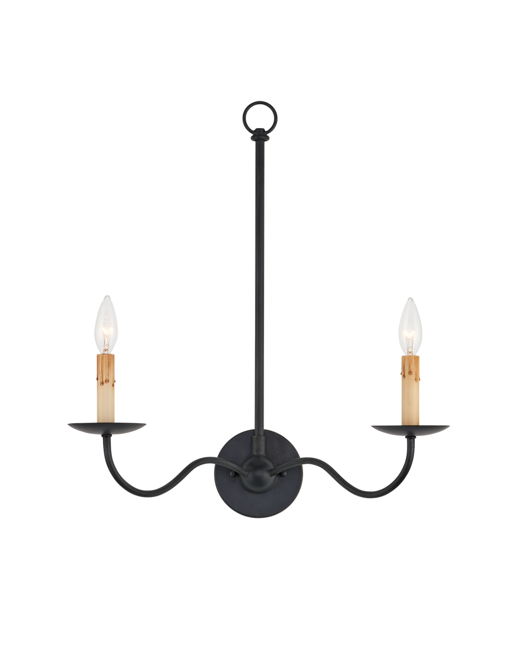 Currey & Co Saxon Double-Light Black Wall Sconce in Zanzibar Black 5000-0265