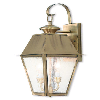 Livex Lighting Mansfield Collection 2 Light AB Outdoor Wall Lantern in Antique Brass 2165-01