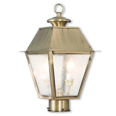 Livex Lighting Mansfield Collection 2 Light Antique Brass Post-Top Lantern in Antique Brass 2166-01