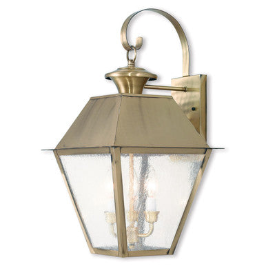 Livex Lighting Mansfield Collection 3 Light AB Outdoor Wall Lantern in Antique Brass 2168-01