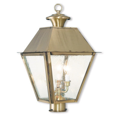 Livex Lighting Mansfield Collection 3 Light Antique Brass Post-Top Lantern in Antique Brass 2169-01