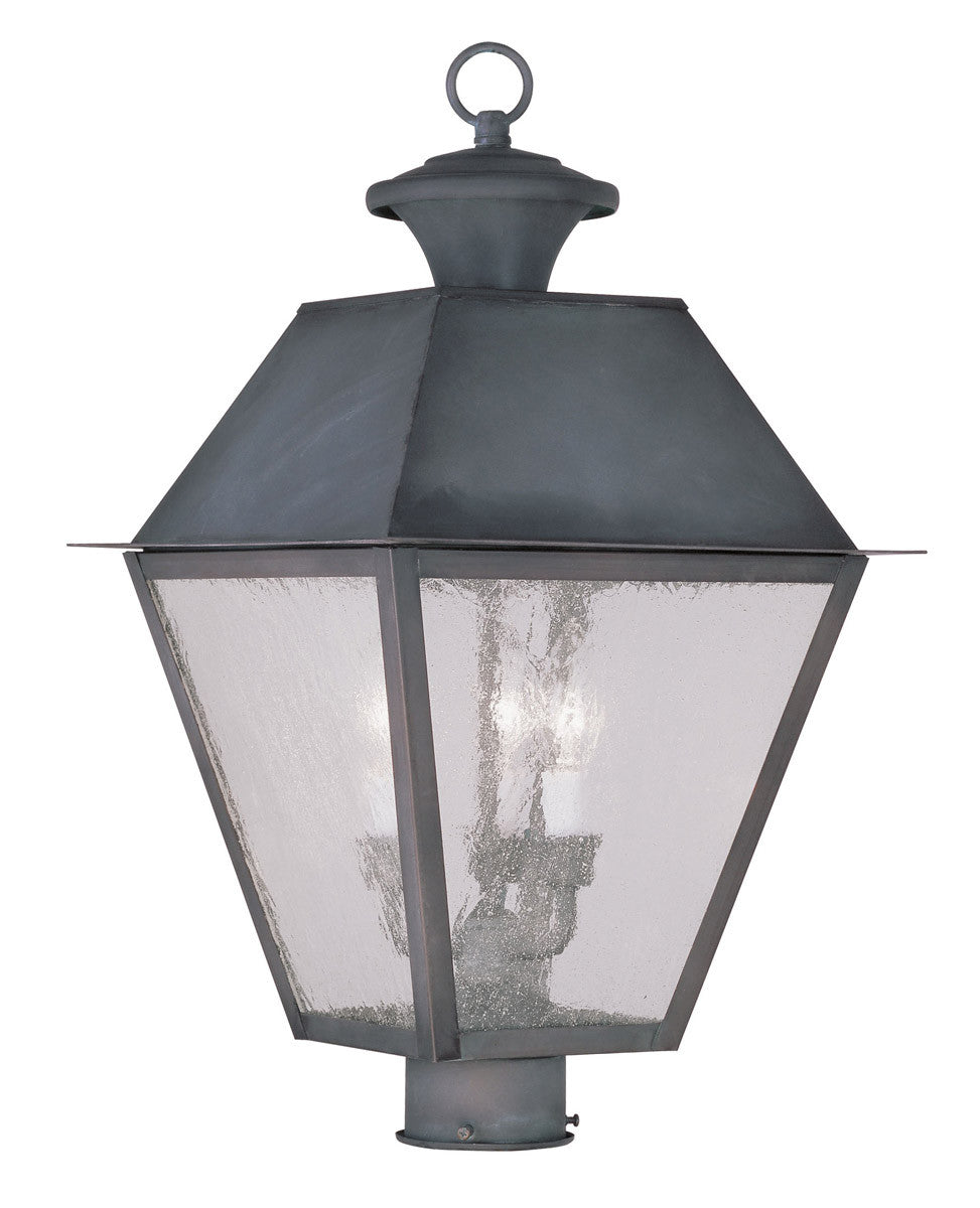 Livex Lighting Mansfield Collection 3 Light Charcoal Outdoor Post Lantern in Charcoal 2169-61