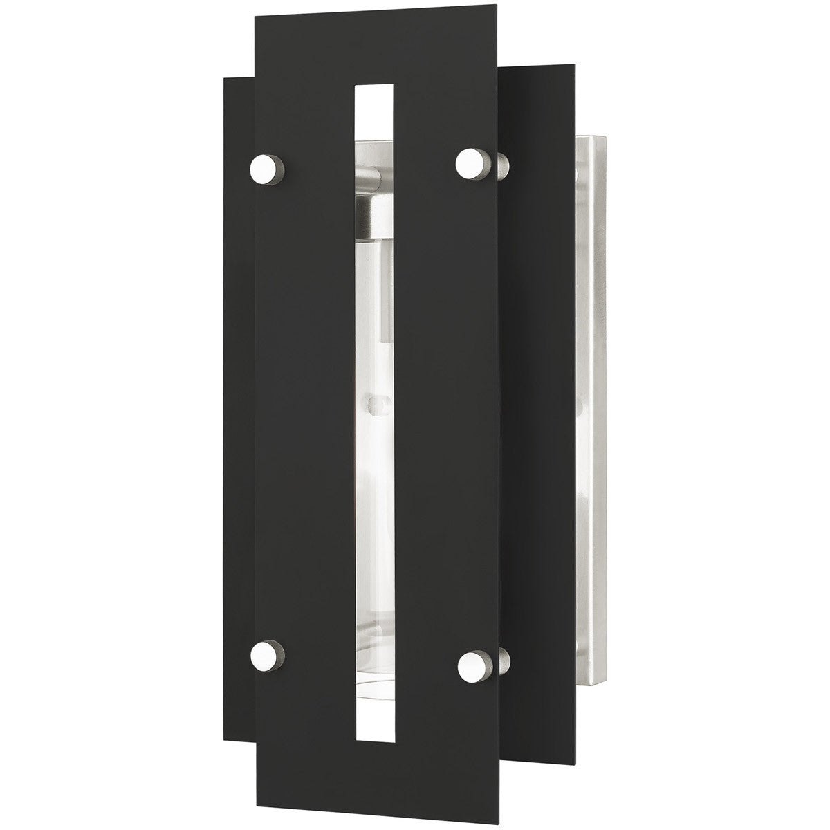 Livex Lighting Utrecht Collection 1 Lt Black & Brushed Nickel Outdoor Wall Lantern in Black with Brushed Nickel Accents 21772-04