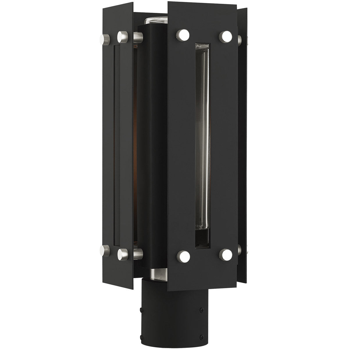 Livex Lighting Utrecht Collection 1 Lt Black Outdoor Post Top Lantern in Black with Brushed Nickel Accents 21774-04