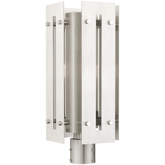 Livex Lighting Utrecht Collection 1 Lt Brushed Nickel Outdoor Post Top Lantern in  Brushed Nickel Accents 21776-91